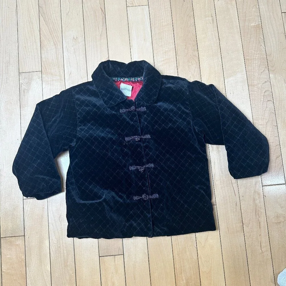 Baby GAP Vintage VELVET Quilted Jacket Coat Size 2T-3T Red satin Lining